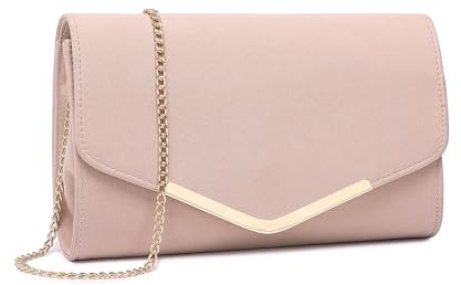 Miss Lulu Women's Clutches - Suede Clutch Bag with Chain - Elegant Evening Bags for Weddings and Evenings