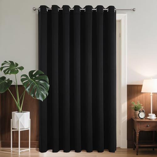 Joydeco Verdunklungsvorhänge 1 Stück,Türvorhang Blickdichte Türgardine,Tür Vorhang mit Ösen Thermo Kälteschutz Hitzeschutz Schallschutz für Schlafzimmer Wohnzimmer（Schwarz,1xH240xB140）