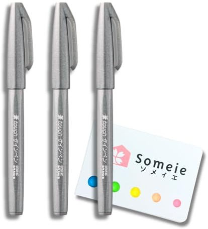 Brush Touch Felt-Tip Pen Fine Point Gray (SES15C-N) 3 Pieces, 5 Color Sticky Notes Set (Grey)
