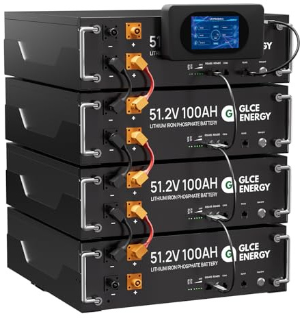 GLCE Energy Batterie au Lithium LiFePO4 51.2V 400Ah, Grand écran LCD, BMS Intelligent 100 A intégré, Batterie pour Camping-Car, Solaire, Stockage d'énergie Domestique