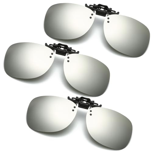 Clip-on solglasögon för män kvinnor, polariserade anti-bländning lins flip-up solglasögon, UV-skydd för nattkörning, utomhussport, resor, SILVER