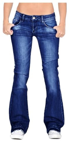 Generico Jeans da Donna Eleganti Jeans Donna Vita Bassa a Gamba Larga Lavoro Pantaloni Denim con Tasconi Comodo Pants Basic Estivo Pantalone e Ragazza Streetwear Casual Pantaloni