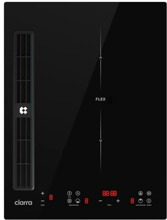 CIARRA ONE CBBEH392BF Plaque de cuisson à induction avec hotte aspirante, hotte de table intégrée, 39 cm, 2 plaques, Flexzone, 9 niveaux, sécurité enfant, minuterie, Stop & Go Booster