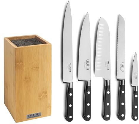 SABATIER TROMPETTE - Bloc 5 couteaux de cuisine - Origin - Acier 5Cr15MoV - Finition Satinée - 26 x 15.5 cm - Noir