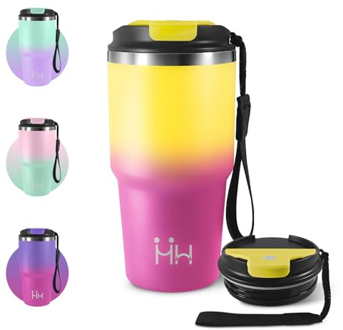 Termo 600ml, Termo in Acciaio Inossidabile con Doppia Pared Aislante, Privo di BPA, Riutilizzabile, Tazza Termica Portatile a Doppia Pared con Coperchio, per Ciclismo, Ufficio, Caffè, Palestra