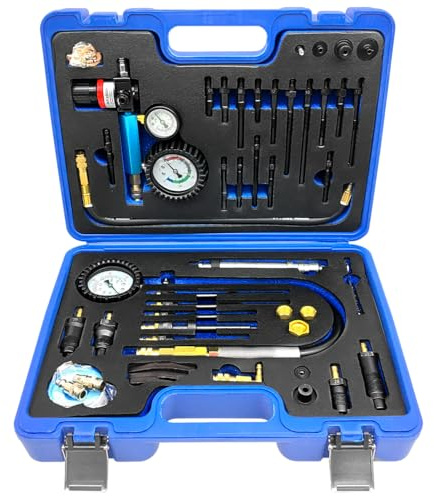 ZKTOOL 46PCS Compression Tester, for Gasoline and Diesel Engines, Pressure Loss tester, Cylinder Pressure Tester, Suitable for HDI, TDCi, Pump Duse Engines, for Cars, Trucks and Motorcycles