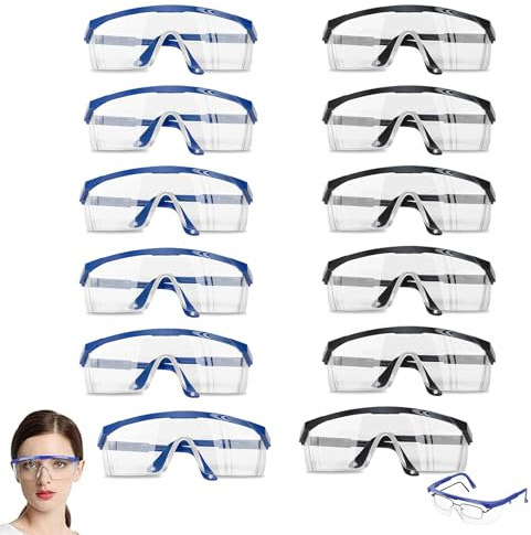 GOIEHIR Lunettes de Sécurité, lot de 14 Lunettes de Protection, Lunettes de Sécurité pour le Travail, Transparentes, Activités de Plein Air, Hommes et Femmes (Noir + Bleu)