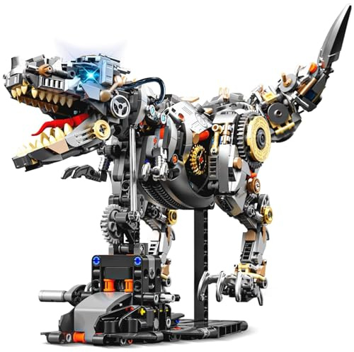 QGGQ Dinosaur Building Blocks Set, 1268 PCS Mechanical Tyrannosaurus Building Block with Light, Creative T Rex Animal Model, Compatible with Lego, Dino Toys Kit for Home Office Decor, for Adult