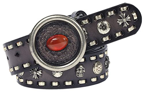 Punkrock Goth Nitbälte, Äkta Läder Med Dödskalle-nitar, 38 Mm Brett, Casual For Cowboy Cowgirl Jeansbyxor(Black,120cm/waist:40~42)