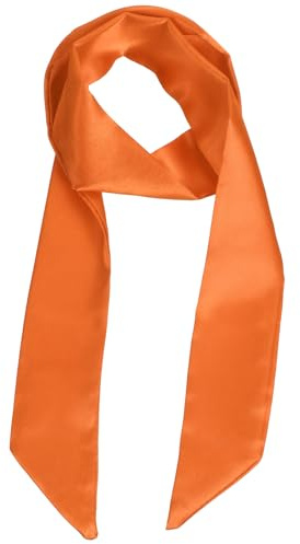 YELARXI Solid Long Neckerchief, Stylish Ribbon Skinny Pure Neck Scarf Silk Necktie Ribbon Women Headband Tie 40 & Orange - Fit For(Handbag/Wrap/Hair Scarves/Belt Decor