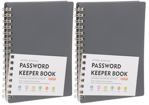 jojofuny Lot de 2 Carnets de Mots de Passe Format A6 à Spirales avec Onglets Alphabétiques, Carnet D’identifiants Connexion pour Sites Web, Cahier Compact Gris Pp pour Organisation