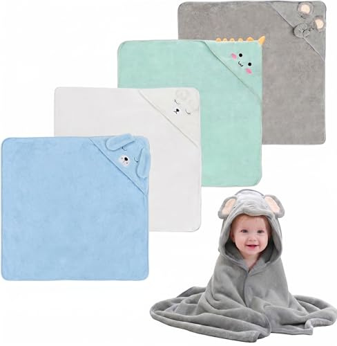 BOXIZ - Albornoz infantil adorable, toalla de playa con motivos animales (elefante, dinosaurio, perro), 80 x 80 cm, ideal para regalo de nacimiento niña, capa de baño para bebé y neceser de aseo