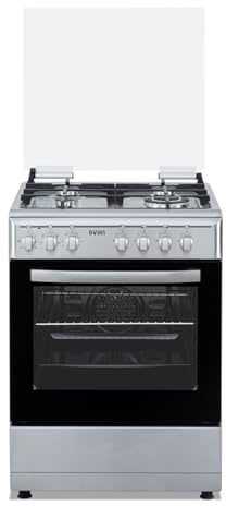 Svan Cocina Mixta Gas Butano, 4 Zonas de Cocción, Horno 56 L, Inox, SKMW4601X. Control Manual, Quemador WOK Triple Llama, 6 Programas de Cocción, Compartimento Bombona, Cristal en Puerta Doble Capa, T