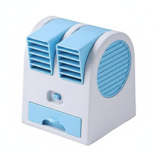 Folpus Ventilateur Usb de Bureau Portable avec Double Sortie d'Air Ventilateur Mini Climatiseur à Faible Bruit Ventilateur Rafraîchissant avec Tiroir pour, Bleu, Rechargeable 4 Vitesses