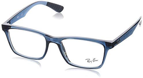 Ray-Ban RX7025 Square Prescription Eyeglass Frames, Transparent Grey Blue/Demo Lens, 55 mm