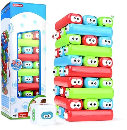 HOMSEEK Tumbling Tower Stacking Blocks,Colored Cartoon Plastic Building Blocks Board Toppling Colorful Cube