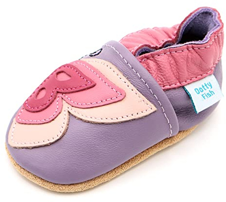Dotty Fish Chaussures Bébé Premiers Pas Cuir Souple Antidérapantes 0-5 Ans | Pieds nus, Semelles souples, Léger, Flexible, Respirant, Chevilles élastiques