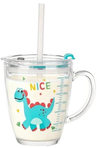 ITODA Tasse pour Enfants 4-6 Ans Tasse à Lait Verres à Boire Transparent 300 ml avec Poignée Verre d'eau Mug pour Enfants