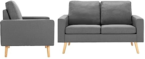 vidaXL Ensemble de Canapés 2 pcs Meuble de Salon Sofa de Salle de Séjour Canapé de Salon Mobilier de Salon Maison Intérieur Tissu Gris Clair