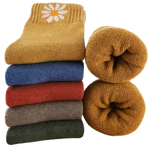 MOSOTECH 5 Paar Damen Socken, Dicke Thermosocken Warme Wintersocken Frauen Wollsocken Tägliche Abnutzung/Gemütlich Atmungsaktiv, EU Größe 35-42
