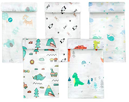 Koo-dib Mullwindeln Spucktücher Baby Mulltücher Junge von | 80x80cm | 5er-Pack |, mullwindeln spucktücher Einschlagdecke Kinderdecke für Kinderwagen Mulltücher Baumwolle Babytücher
