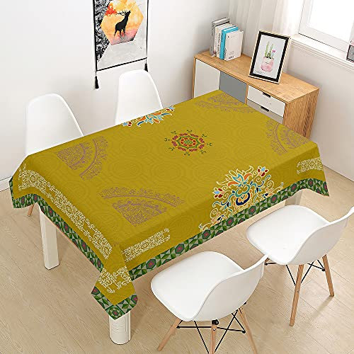 Morbuy Barock Tischdecke Abwaschbar Tischtuch Rechteckig Tischwäsche Gartentischdecke Outdoor Tischdekoration Wasserdicht Polyester Ölfest Pflegeleicht (140x240cm,Gelb)