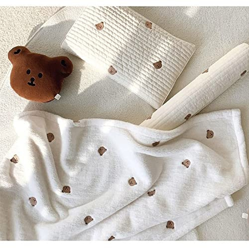Youihom Couverture Molleton Coton Nouveau-né Emmaillotage Bébé Ours Olives Rose Animé Impression Doux pour la Peau Lange Enfant Unisexe Tout-Petit Cadeau 125x90cm (Bear)