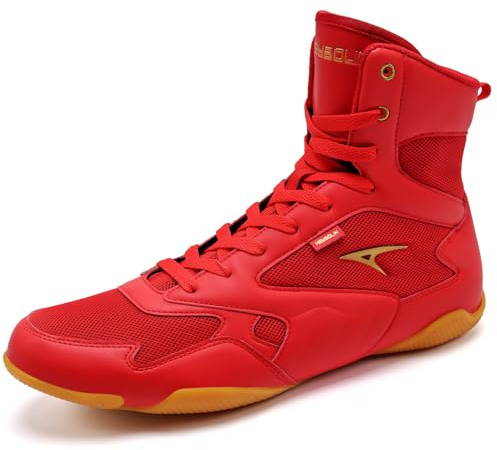 ASHION Men Wrestling Shoes Boxing Shoes High Top Fitness Sneakers Zero Drop Sole Red Size 10.5