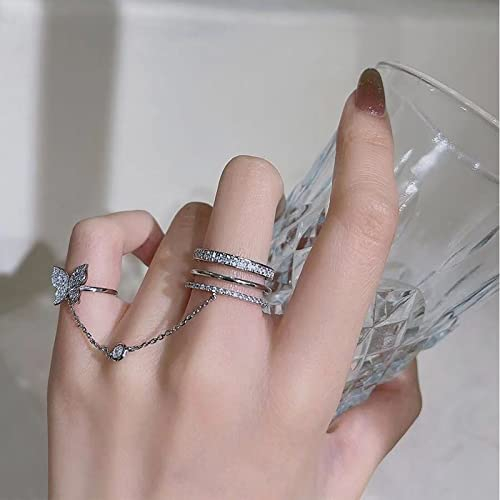 TseenYi Cz Schmetterling Offener Finger Ring Silber Kristall Wrap Finger Ring Funkelnde Strass Kette Ringe Kette Quaste Cz Finger Ring Offen Verstellbare Finger Ringe Für Frauen Und Mädchen Geschenke