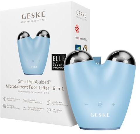 GESKE | SmartAppGuided™ MicroCurrent Face-Lifter | 6 in 1 | Facial Lifting | Gesicht- & Jawline Trainer | Gesichtsstraffung | Anti Aging Device | Mikrostrom gegen Falten | Doppelkinnentferner