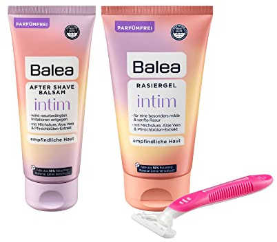 3-teiliges Damen Intim-Pflegeset bestehend aus 1x After Shave Balsam intim (100 ml), 1x Rasiergel intim (150 ml) und 1x Einwegrasierer