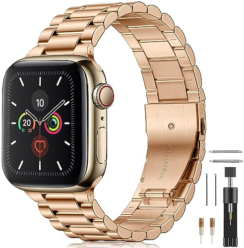 BolYel Compatible con Correa Apple Watch 49mm 46mm 45mm 44mm 42mm(Series 1 2 3) Metal de Acero Inoxidable Correas para Apple Watch Ultra2/Ultra Series 10 9 8 7 SE 6 5 4 3 2 1, Rosas Oro