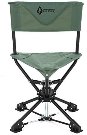 ARROWHEAD OUTDOOR 360° Degree Swivel Hunting Chair Stool Seat, Perfect for Blinds, No Sink Feet, Supports up to 450lbs, Carrying Case, Steel Frame, Fishing, High-Grade 600D Canvas