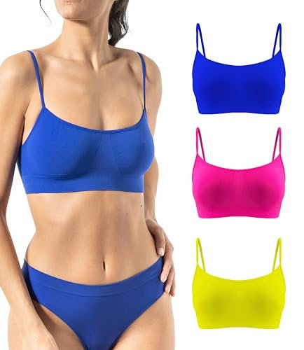 Risalti Reggiseno Senza Ferretto Spalla Stretta 3 pz - Bralette Donna Senza Cuciture ed Etichette, Reggiseno Donna in Microfibra Elasticizzata, Brassiere, Top Morbido, Intimo - Made in Italy