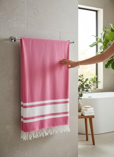 Fouta de Plage XXL - Serviette Grande Taille– Drap de Bain Grande Taille Hammam, Sauna, Spa – Fouta Plage 100x200 cm - 100% Coton (Fuchsia, Unité)