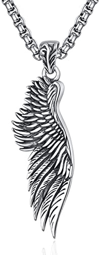 ADMETUS Angel Wings Necklace Sterling Silver Single Wing Necklace for Men Guardian Angel Pendant Jewelry Wing Gifts for Men
