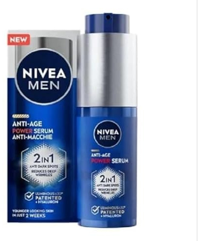 NIVEA MEN Anti-Age Power Serum gegen Flecken, 30 ml, Gesichtsserum für Herren, Anti-Falten und Flecken, Gesichtsserum mit Hyaluronsäure und patentiertem Thiamidol für die tägliche Hautpflege für