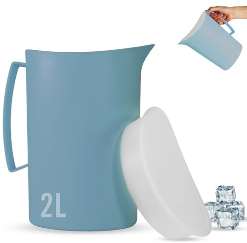 Mypicompany Carafe d'eau en plastique premium 2 l - sans BPA, multifonctionnelle pour célébrations et activités de plein air, carafe à eau en plastique de couleur bleue.