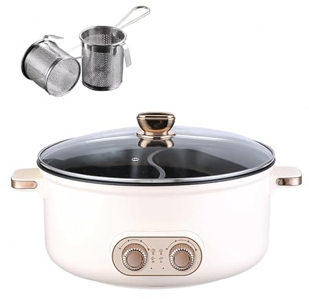 HJXBD888 Fondue Chinoise Electrique, Double Interrupteur de Commande 1600 Watts 1600 Watts Appareil Fondue, IdéAl pour Les RéUnions De Famille (avec 2 Filets Non éTanches),6.5L
