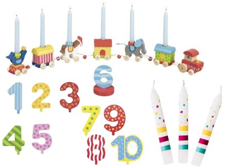 Ameisenkeks® Tren de cumpleaños Circo Circo + Números del 1 al 10 + 10 velas de colores Susi