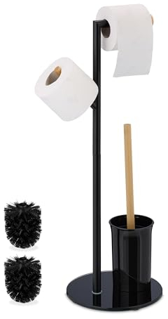 Relaxdays WC Garnitur, HBT 64x27x22 cm, stehender Toilettenpapierhalter, Klobürste mit Bürstenhalter, Edelstahl, schwarz