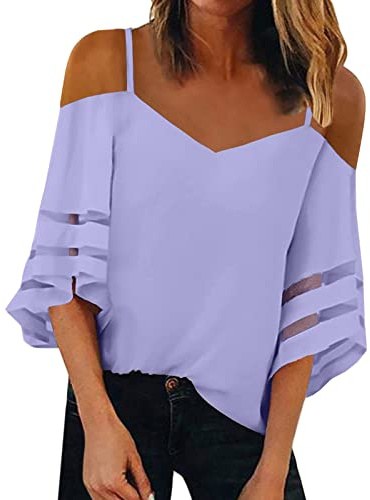 Regalos Graciosos Top De para Mujer con Tirantes Finos, Camisa Informal A La con Hombros Descubiertos, Blusa De Manga Acampanada con Inserción De Malla Camiseta Feminista Mujer Camiseta Fox Ofertas