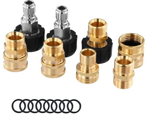 QWORK® 8 Pezzi Adattatore idropulitrice, Attacchi Rapidi in Ottone Set, Adattatore M22-14 mm, per Pistole ad Acqua ad Alta Pressione, Tubi Flessibili