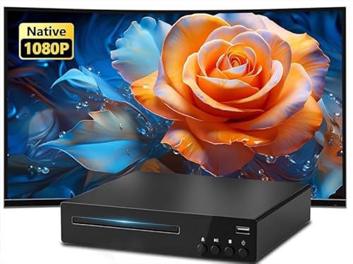 Kompakter DVD-Player für TV, Full HD 1080P DVD-Player unterstützt NTSC/PAL System Region-Free DVD für TV HDMI/RCA Anschluss/USB Eingang, Mini-Player kompatibel mit Smart TV/Sound System