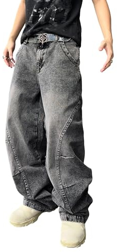 Zewool Jeans Baggy pour Homme avec Coutures Irrégulières – Pantalons en Denim Large Y2K Hip Hop Mode Casual Streetwear Coupe Lâche Jambe Droite Fit Relaxé Sport Skater Skateboard,E10 Gris,L