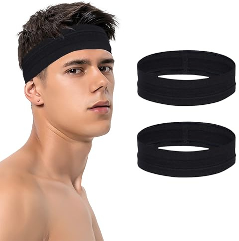 hioseyre 2 Pcs Black Headband, Unisex Sweat Bands Headband, One Size, Multi-Sport, Polyester Blend, Active Individuals, Adults, Female