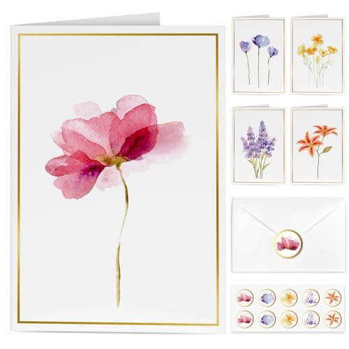 Blank Cards, 30 Pack Greet Cards, Elegant Gold Foil Blank Note with Envelopes, Perfect Stationary Set For All Occasions, 5 Assorted Floral Designs