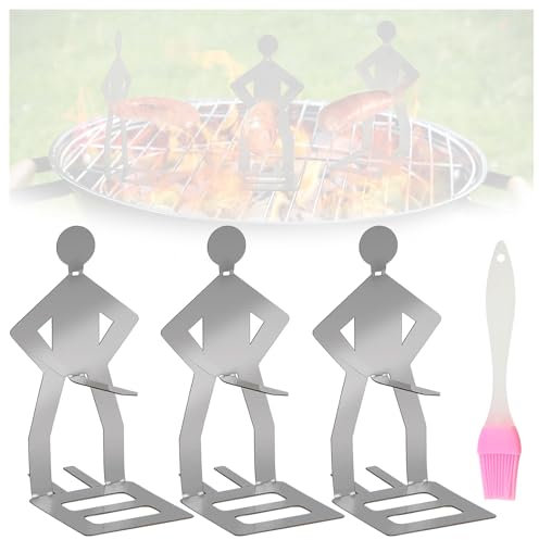 2 PCS Fun BBQ Sausage Holder Rack Stainless Steel - BBQ Gifts for Men, Portable Prank Funny Hot Dog Accessories Cooking Gadgets with Brush Funny BBQ Fork for Outdoor Kitchen Camping Picnic Garden