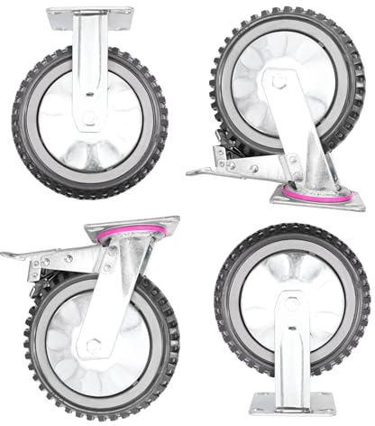 4 Stück Möbelrollen 20cm, Transportrollen mit Bremse bis 600 kg, Schwerlastrollen für Möbel mit Bremsen, Schwerlast Lenkrollen für Strandkorbrollen, Lenkrollen klein