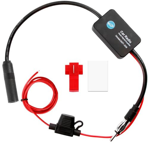 Autoradio Antennenverstärker 12V Universell FM Antennenverstärker mit Hoher Verstärkung (25dB) Geringes Rauschen Kleber und Roter Clip für Auto FM Radio Antenne